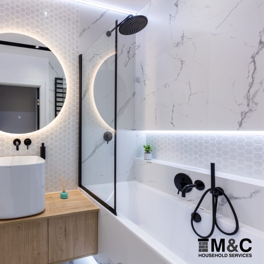 Contemporary bathroom renovation in St Albans featuring modern tiles and fittings